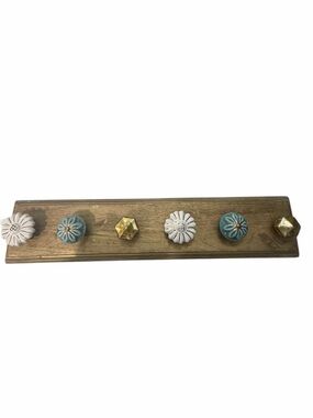 Decorative Floral Ceramic Hook Rack - Blue, White & Gold